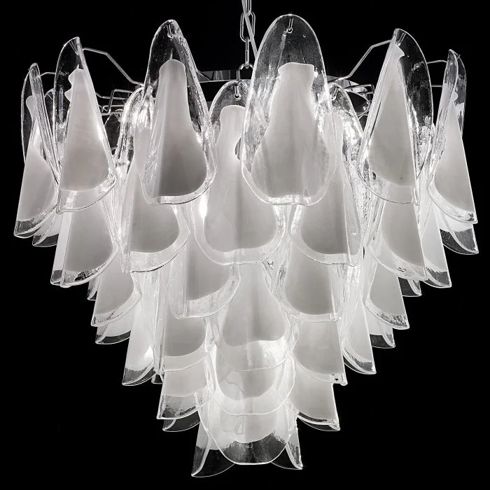 Chandeliers with Adjustable Arms for Directional Lighting75 Cm White And Clear Murano Glass Custom Chandelier