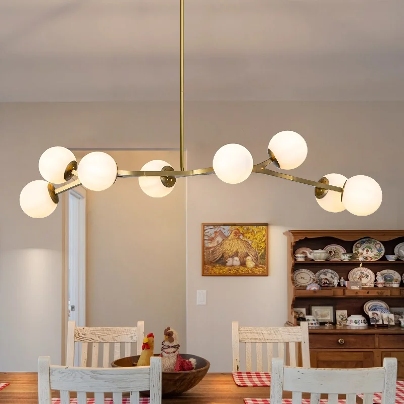 Traditional Brass Chandeliers for Classic Interiors8 - Lights Modern Sputnik Linear Bubble Chandelier With Globe White Glass Shades