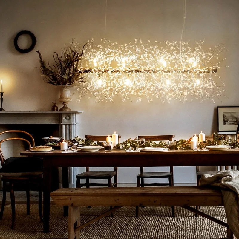 Mid - Century Modern Chandeliers for Vintage Appeal9/12-Light Linear Sputnik Crystal Beaded Pendant Light Firework Starburst Crystal Chandelier for Dining Room