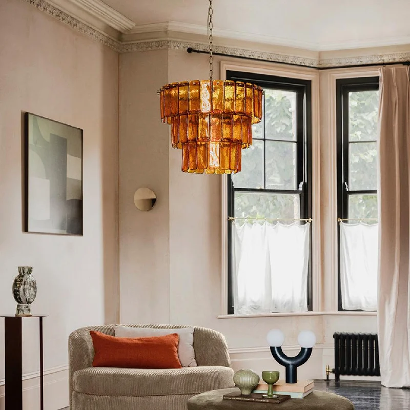 Chandeliers with Metal Frames in Black FinishAmber Glass 3 Tiered Chandelier - Houseof