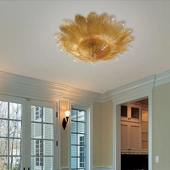 Chandeliers with Sputnik - Style Design for a Futuristic VibeAmber Or Clear Murano Glass Ceiling Light With Classic Leaf Design In 3 Sizes