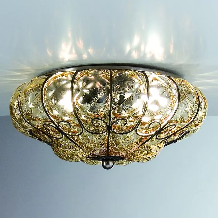 Mid - Century Modern Chandeliers for Vintage AppealAmber Murano Glass Flush Fitting Ceiling Light