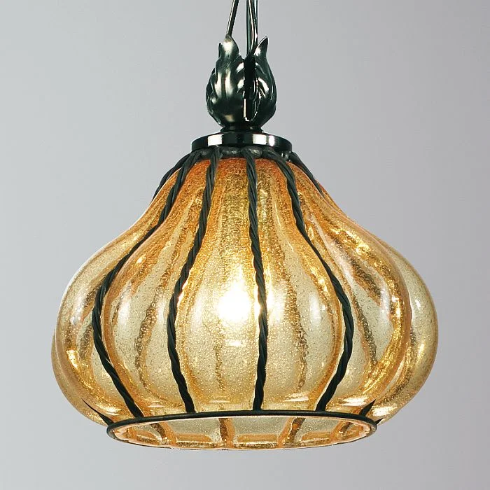 Chandeliers with Adjustable Height for Custom InstallationAntiqued Amber Venetian Glass Ceiling Lantern