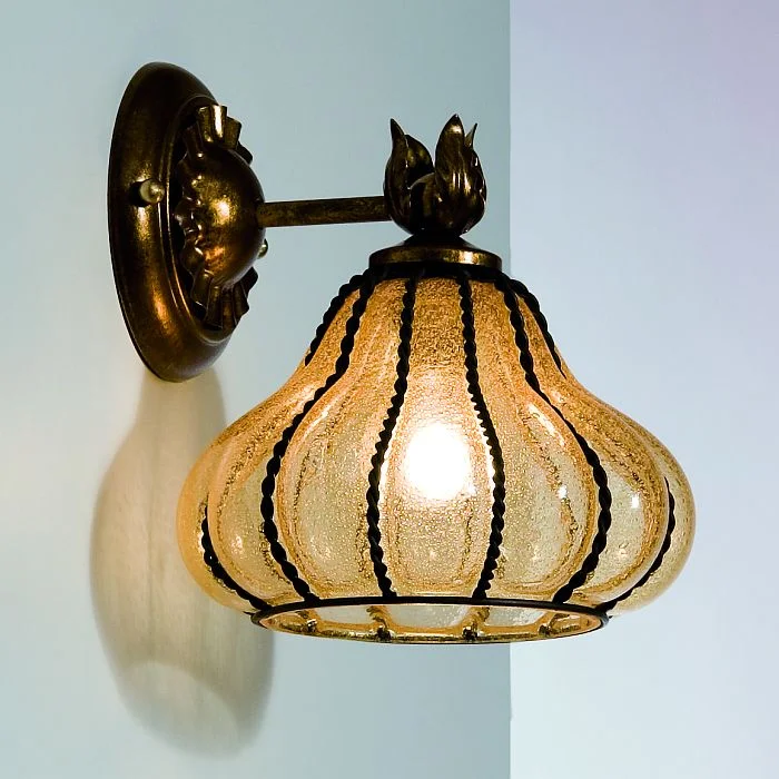 Chandeliers with Colored Glass for a Splash of ColorAntiqued Amber Venetian Glass Wall Lantern