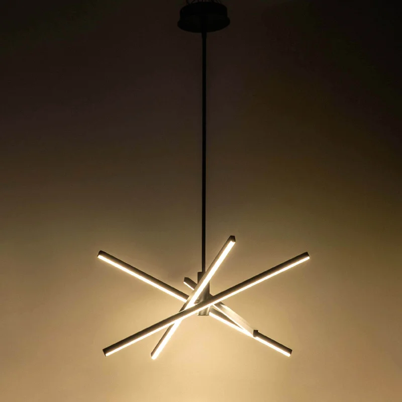 Chandeliers with Dimmable Lights for Ambiance ControlBlack/ Gold Modern Aluminum LED Chandelier Linear Sputnik Ceiling Pendant Light for Living/ Dining Room/ Kitchen