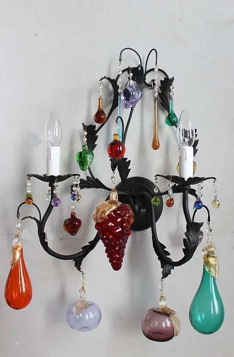 Rustic Wood Chandeliers for Country - Style HousesBlack Metal Wall Light With Coloured Venetian Glass Fruits