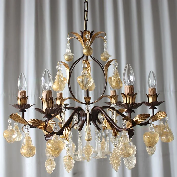 Chandeliers for Dining Rooms to Set the Mood for MealsBrown Metal Chandelier With Murano Crystal And Gold Glass Fruits