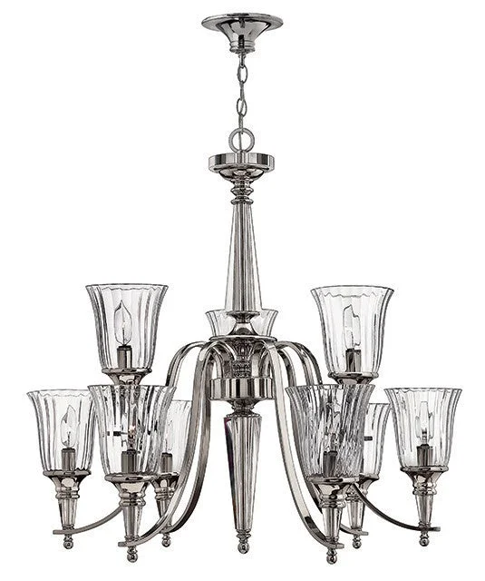 Chandeliers with Adjustable Height for Custom InstallationHarrow Polished Sterling Metal 9 Lamp Chandelier - ID 6095