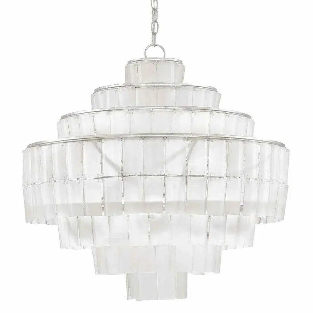 Chandeliers with Colored Glass for a Splash of ColorSilver Leaf Opaque White Sommelier Blanc Chandelier