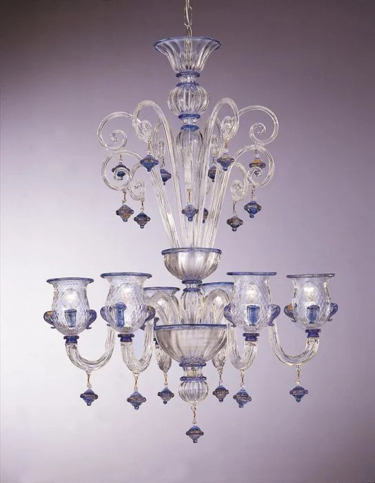 Oversized Chandeliers as a Statement Piece in Living RoomsCrystal Baloton Chandelier With Blue Decorations