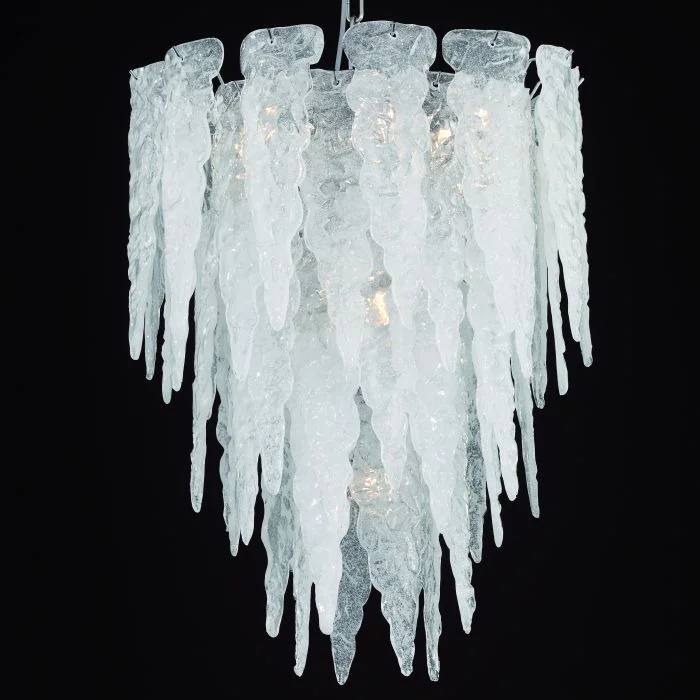 French Country Chandeliers with a Romantic AuraCustom Icicle Chandelier With Clear & Silk White Murano Glass