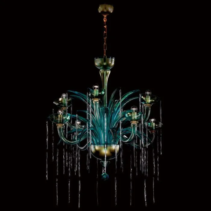 Incandescent Chandeliers for a Warm and Traditional GlowEclectic Custom Clear, Green And Aqua Murano Glass Chandelier