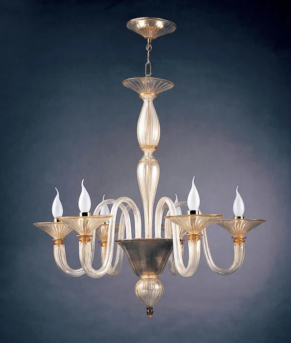 Chandeliers with Metal Frames in Bronze FinishElegant Clear And Gold Murano Glass Chandelier With 6 Lights