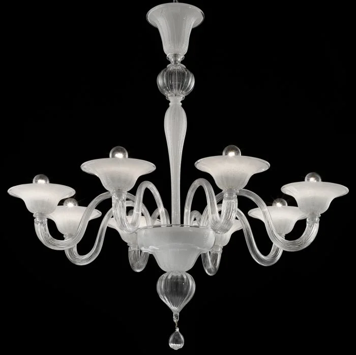 Large Chandeliers for Grand Halls and FoyersElegant Silvery White Murano Glass Chandelier In 9 Sizes