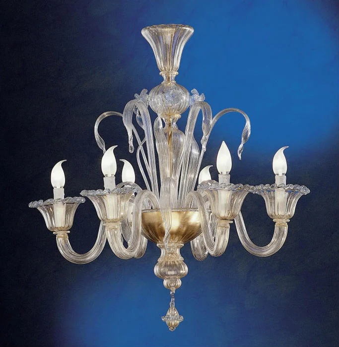 Chandeliers with Metal Frames in Bronze FinishFine 6 Light Murano Glass Chandelier With 24 Carat Gold Trim