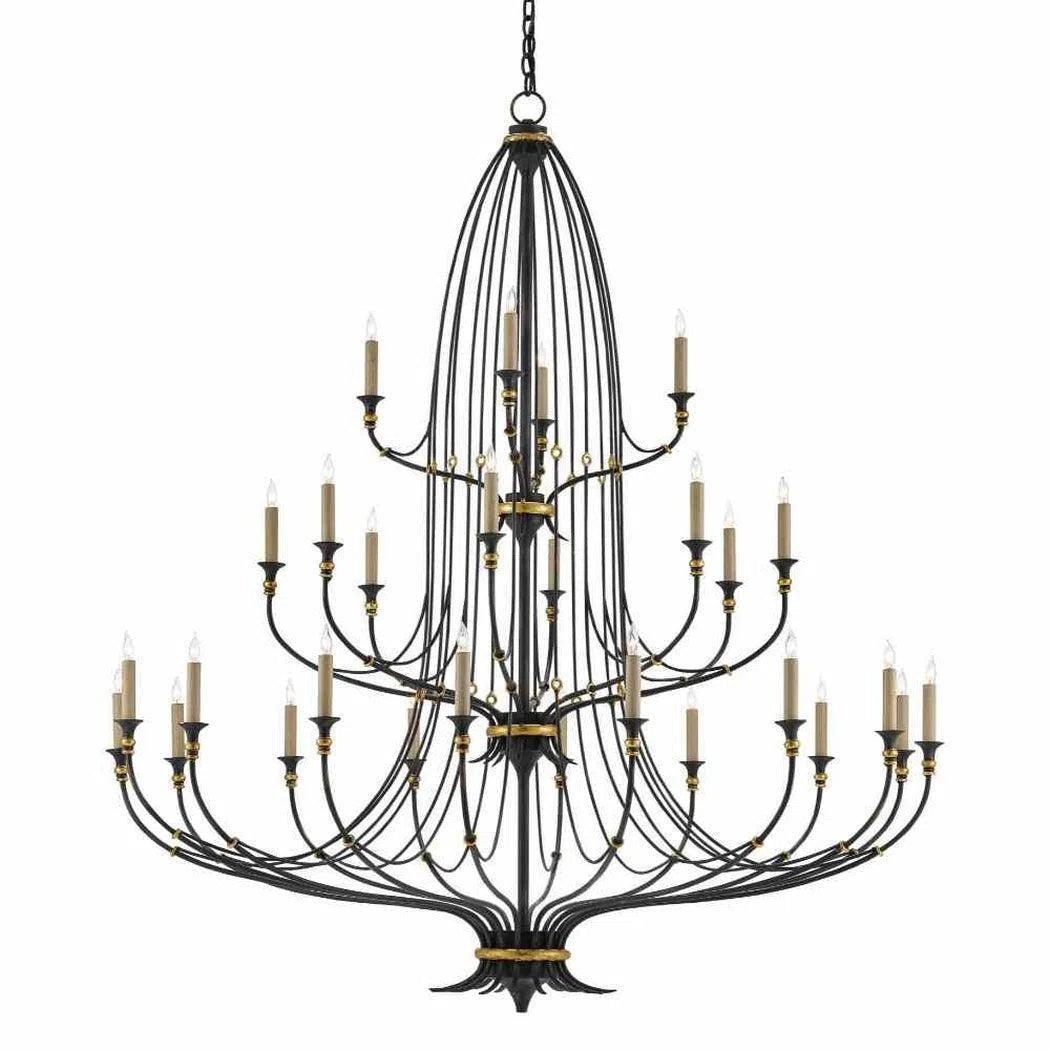 Chandeliers with Frosted Glass for a Softer Light DiffusionFrench Black Gold Leaf Folgate Grande Chandelier