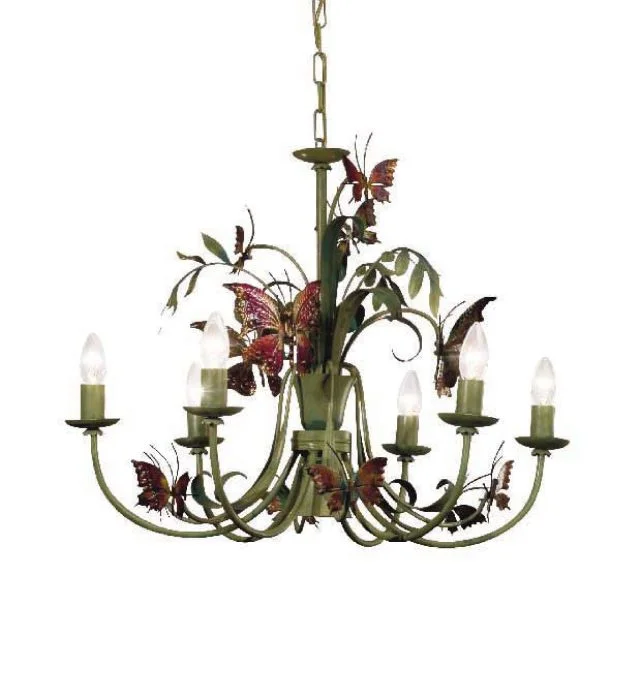 Chandeliers for Low Ceilings to Avoid OvercrowdingGreen Metal Chandelier With Multi-Colour Butterflies