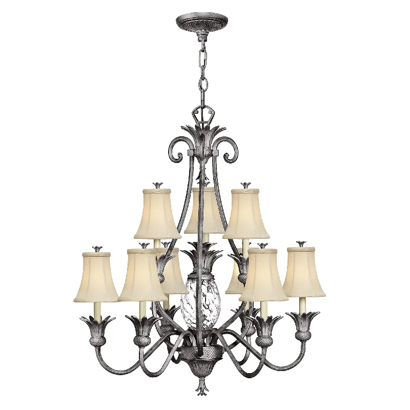 Victorian - Inspired Chandeliers with Ornate DetailsBotanical Antique Nickel 10 Light Chandelier - ID 7157