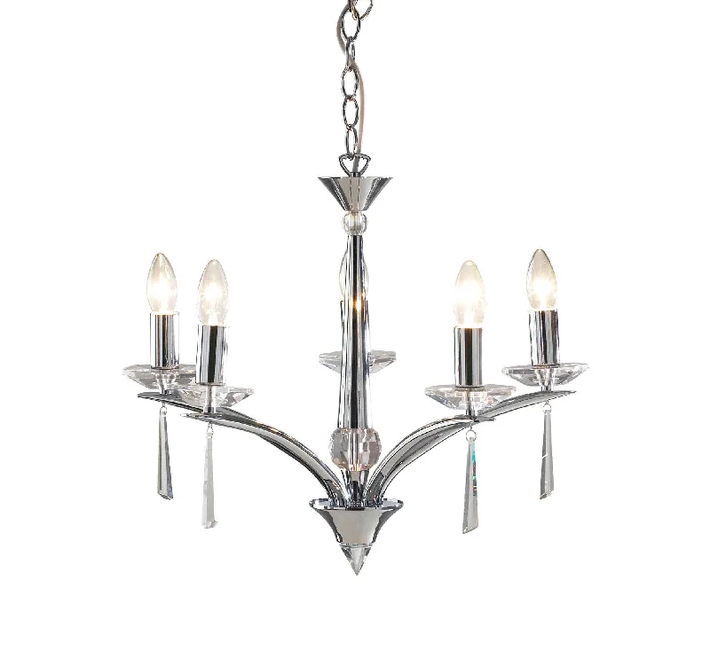 Chandeliers with Colored Glass for a Splash of ColorStrand Polished Chrome and Crystal 5 Arm Chandelier - ID 1784