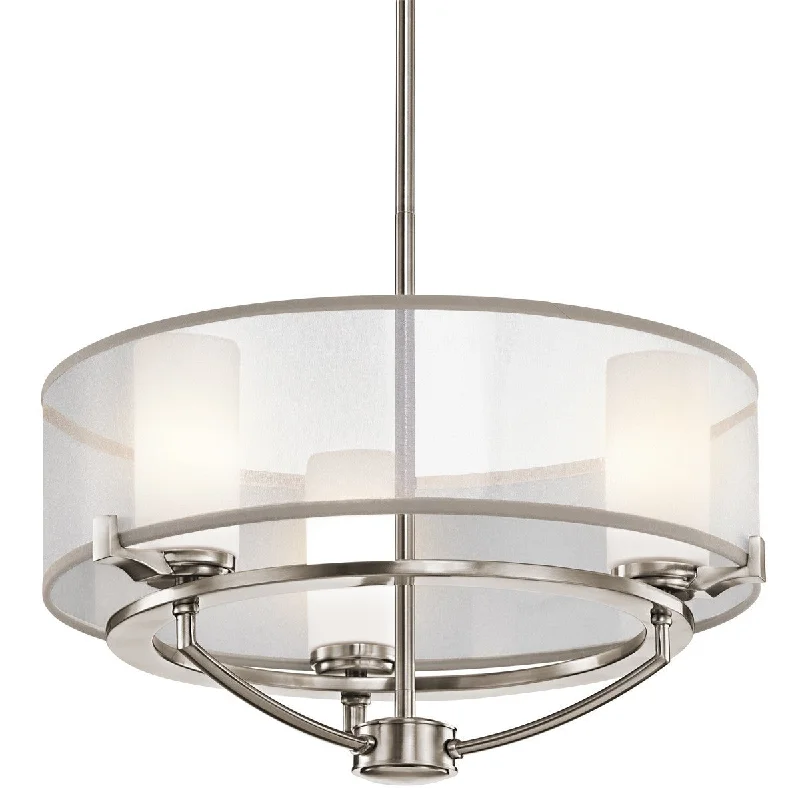 Industrial Iron Chandeliers for Loft - Inspired SpacesCypress Organza Drum Shade 3 Light Chandelier - ID 7290