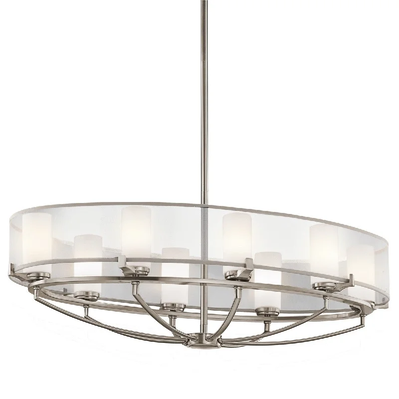 Chandeliers with Metal Frames in Silver FinishCypress Organza Oval Drum Shade 8 Light Chandelier - ID 7291