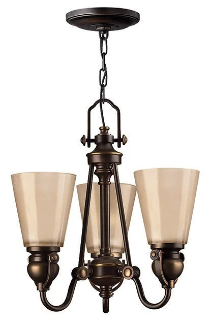 Minimalist Chandeliers for Sleek and Simple InteriorsSouthwark Bronze with Amber Etched Glass 3 Lamp Chandelier - ID 7333