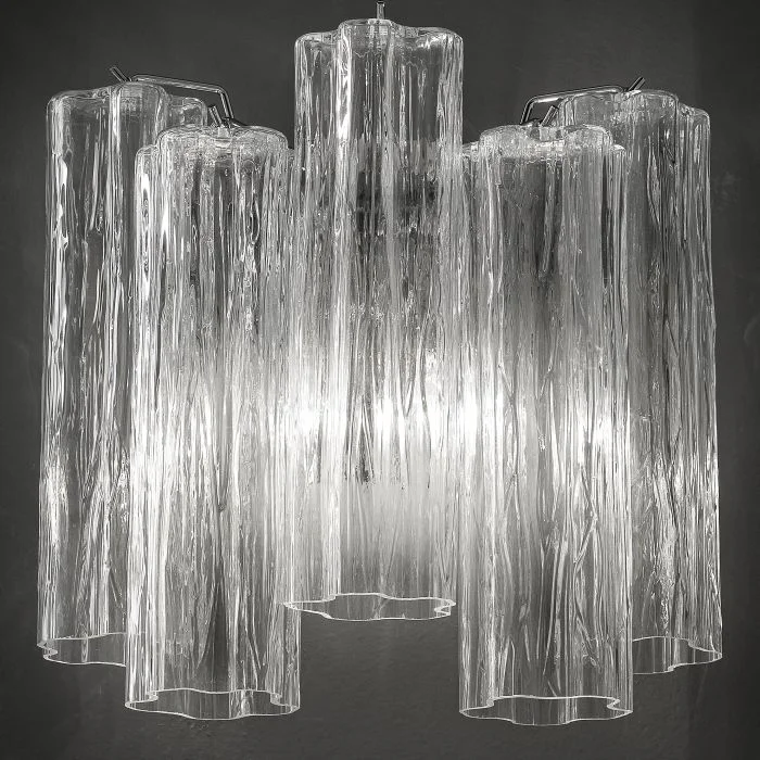 Chandeliers with Murano Glass for a High - End Artistic TouchMid-Century Clear Tronchi Style Wall Light In Murano Glass