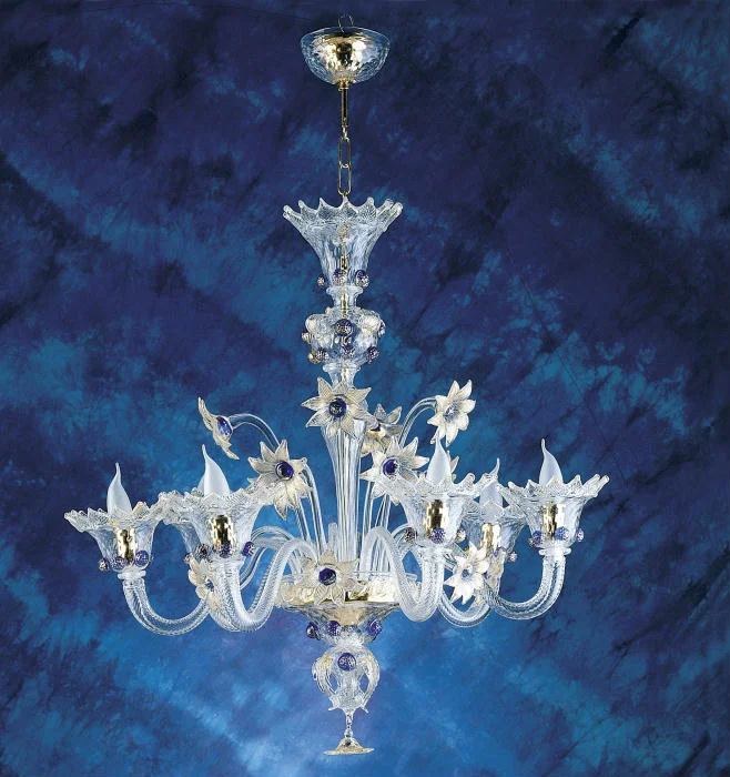 Chandeliers with Multiple Lights for Maximum IlluminationMurano Chandelier With Blue Crystal Flowers