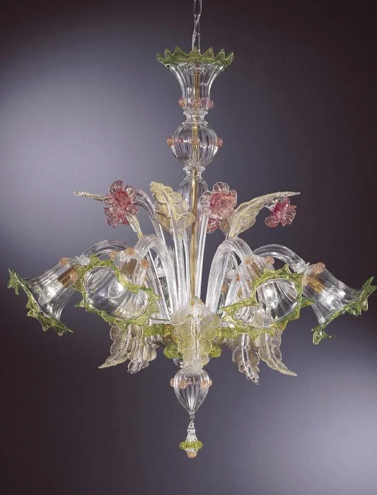 Chandeliers with Murano Glass for a High - End Artistic TouchMurano Chandelier With Coral And Green Flowers