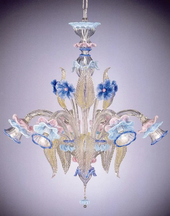 Chandeliers with Frosted Glass for a Softer Light DiffusionMurano Glass Chandelier With Blue Flowers