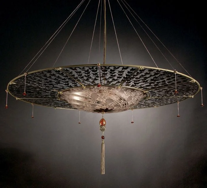 Chandeliers with Candle - Style Bulbs for a Classic AestheticMurano Glass Fortuny-Style Pendant Light With Metal Disc