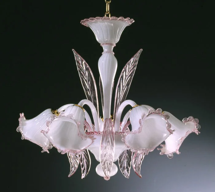 Chandeliers with Metal Frames in Black FinishPink And White 5-Light Murano Chandelier