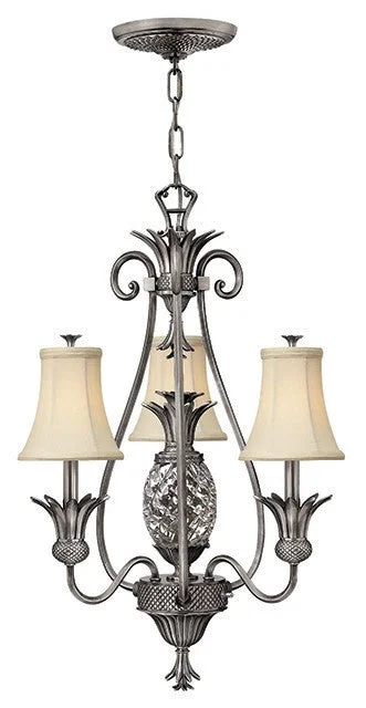 French Country Chandeliers with a Romantic AuraBotanical Antique Nickel 3 Lamp Chandelier - ID 7161