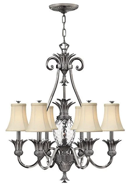 Chandeliers with Metal Frames in Gold FinishBotanical Antique Nickel 7 Lamp Chandelier - ID 7167