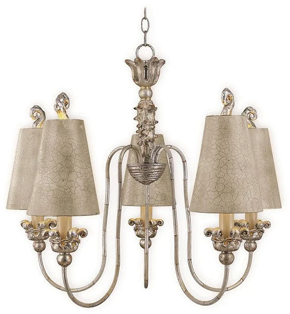 Industrial Iron Chandeliers for Loft - Inspired SpacesPenelope Silver and Cream Shaded 5 Lamp Chandelier - ID 7499