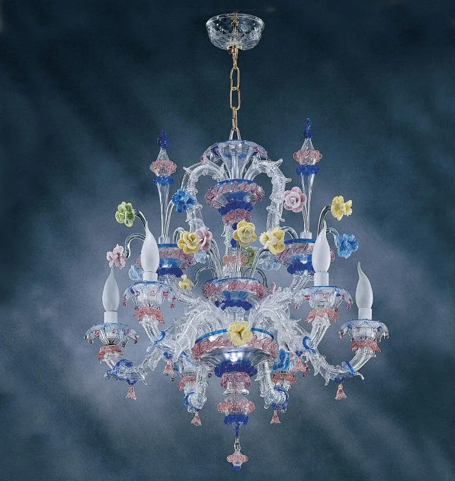 Chandeliers with Venetian Glass for a Luxurious LookRezzonico Blue And Clear Murano Glass 6 Light Chandelier