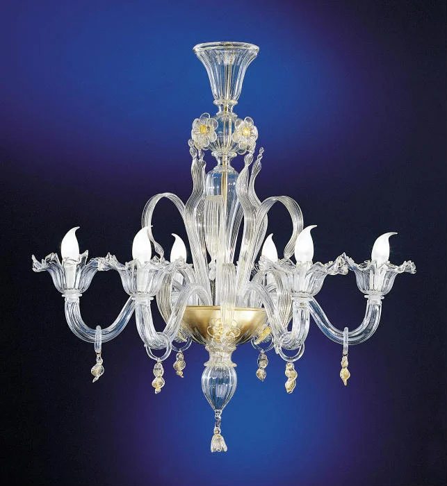 Modern Crystal Chandeliers for Contemporary HomesSix Arm Clear Venetian Glass Chandelier With Pretty Flowers