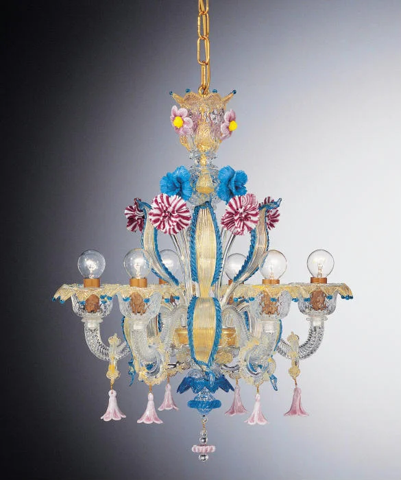 Mid - Century Modern Chandeliers for Vintage AppealSmall Colourful Murano Glass Chandelier With 6 Light And Flowers