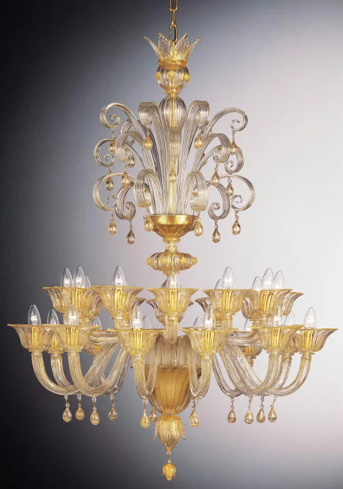 Bohemian - Style Beaded Chandeliers for Eclectic DecorVenetian Clear Glass 24 Light Chandelier With 24 Carat Gold