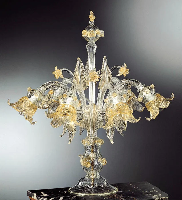 Oversized Chandeliers as a Statement Piece in Living RoomsVenetian Glass Flambeau Lamp With Flower Decoration