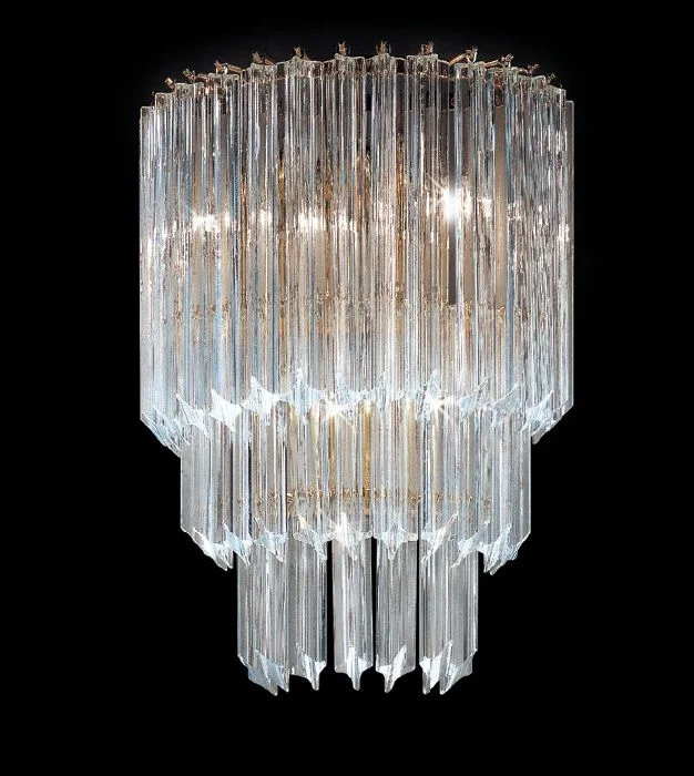 Chandeliers with Metal Frames in Bronze FinishWall Light With Four-Sided Murano Glass Or Crystal Prisms
