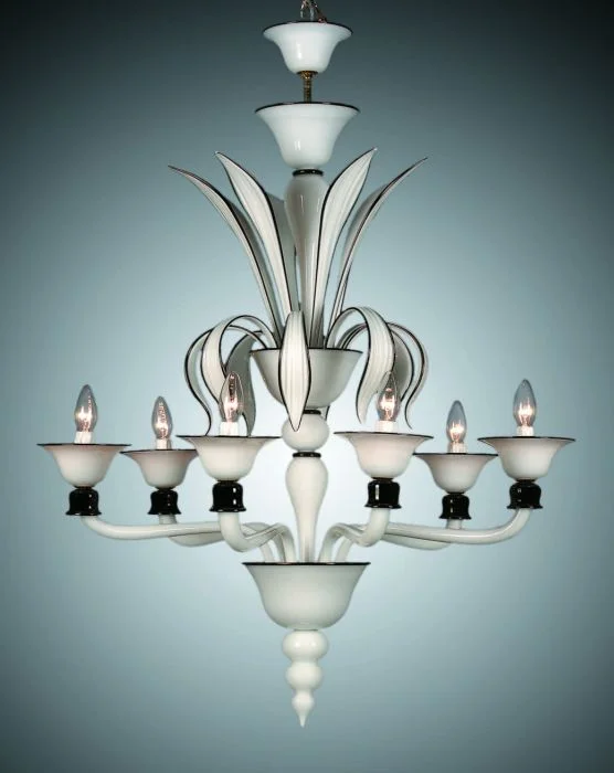 Chandeliers with Metal Frames in Copper FinishWhite & Black Murano Glass 1920S Style Chandelier