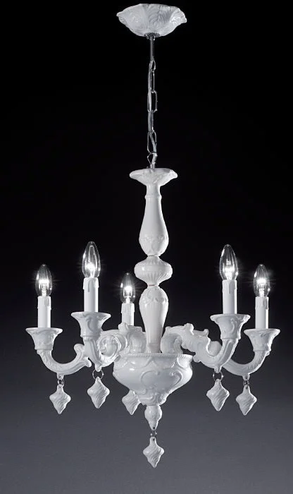 Chandeliers with Murano Glass for a High - End Artistic TouchWhite Giorgione 5 Arm Porcelain Pendant