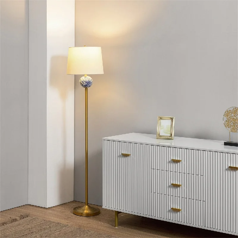 Dimmable Floor Lamp for Adjustable Lighting Ambiance61.5" LED Floor Lamp with Linen Lamp Shade and Golden Metal Base