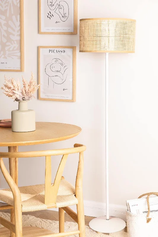 Modern Minimalist Floor Lamp for Contemporary Living RoomsAKWAY Rattan Cane Webbing Floor Lamp Bamboo Floor Lamp for Living Room Cane Floor Lamp Standing Lamp Wooden Standing lamp for Living Room Bedroom (14" D X 8")(White Stand) (Square Webbing)