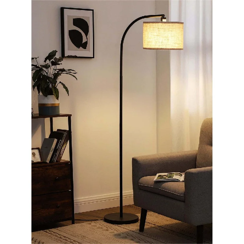 Bohemian Inspired Floor Lamp for Eclectic Home DecorBlack Arched Gloor Lamp With Beige Linen