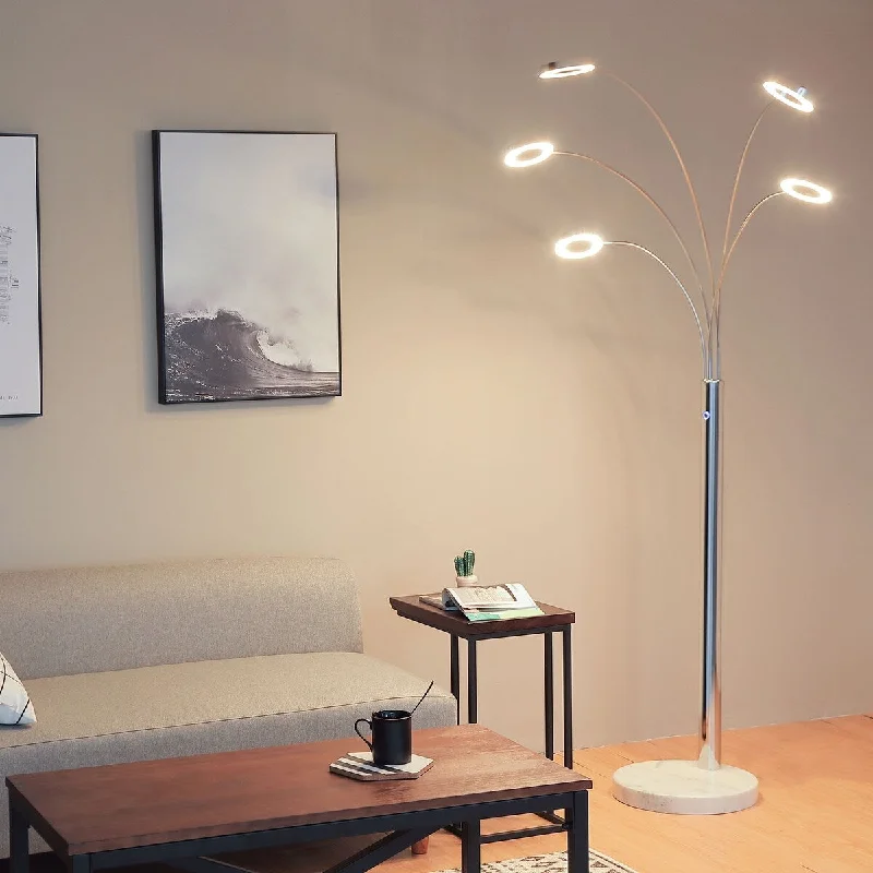 Smart Floor Lamp with Voice Control and Bluetooth ConnectivityCO-Z Modern 73-inch Chrome Finish Floor Lamp with 5 Dimmable Lights