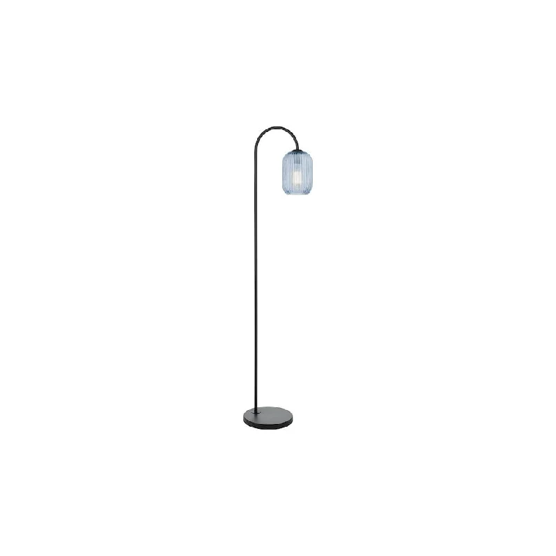 USB Charging Port Floor Lamp for Convenient Device ChargingDar IDR4922-SAW6523 Idra Floor Lamp Satin Black and Blue Ribbed Glass