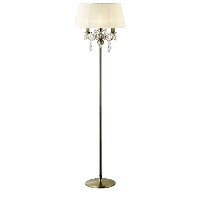 Smart Floor Lamp with Voice Control and Bluetooth ConnectivityDiyas IL30066/CR Olivia Floor Lamp Cream Shade 3 Light E14 Antique Brass/Crystal