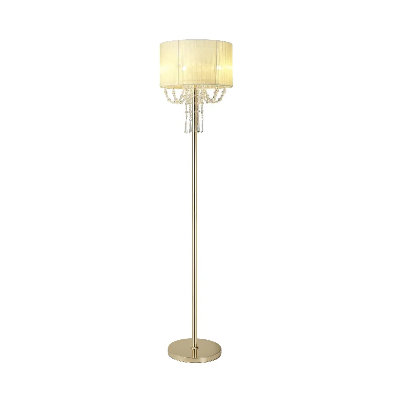 Marble Base Floor Lamp for a Touch of LuxuryDiyas IL31763 Freida Floor Lamp Ivory Cream Shade 3 Light E14 French Gold/Crystal